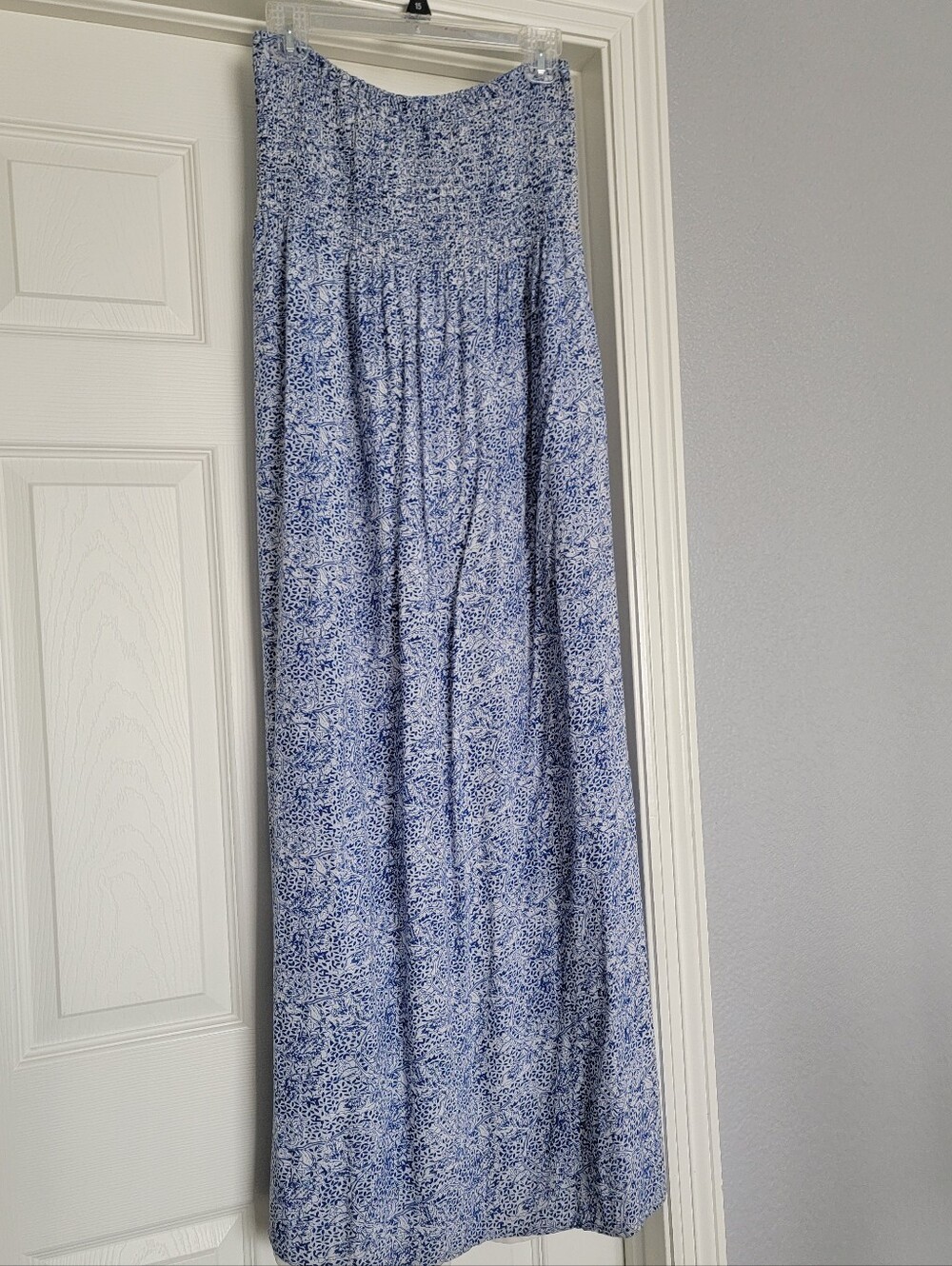 Strapless Blue Patterned Summer Dress - Picture 6 of 7